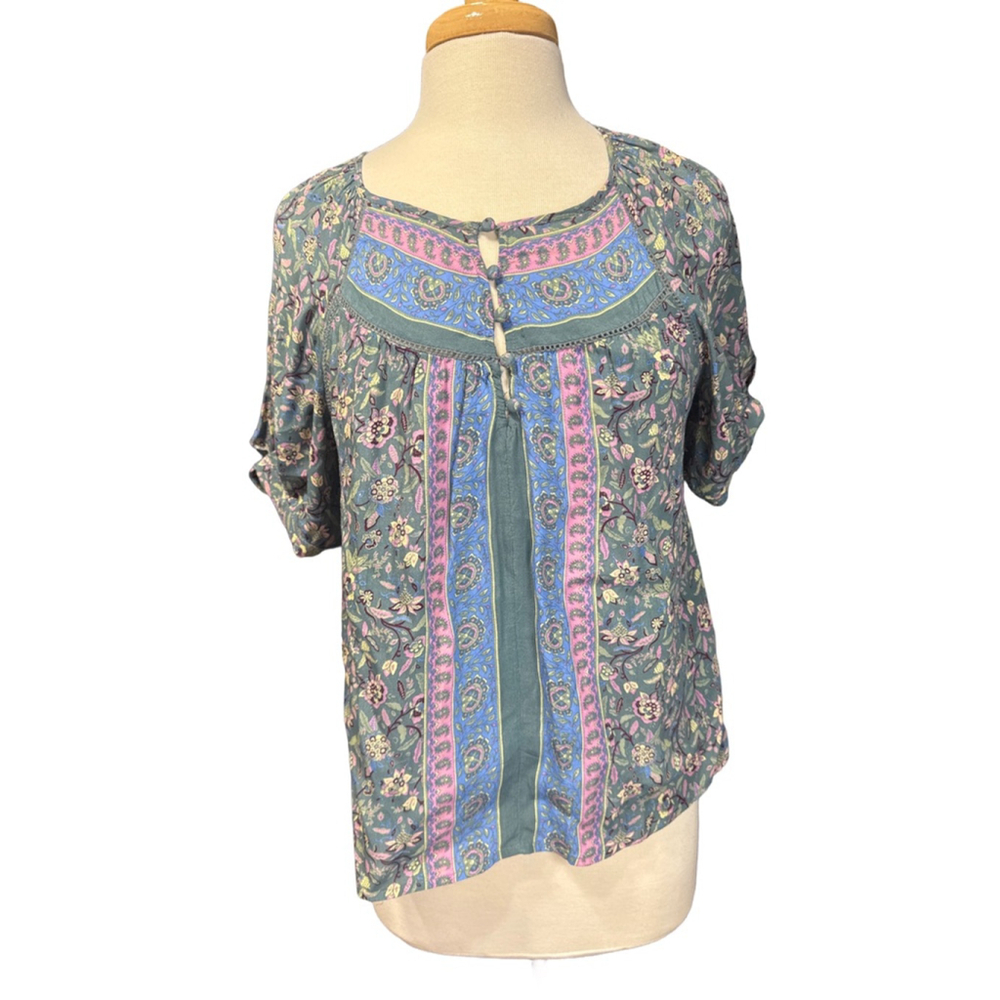 LUCKY BRAND Teal Floral Blouse L